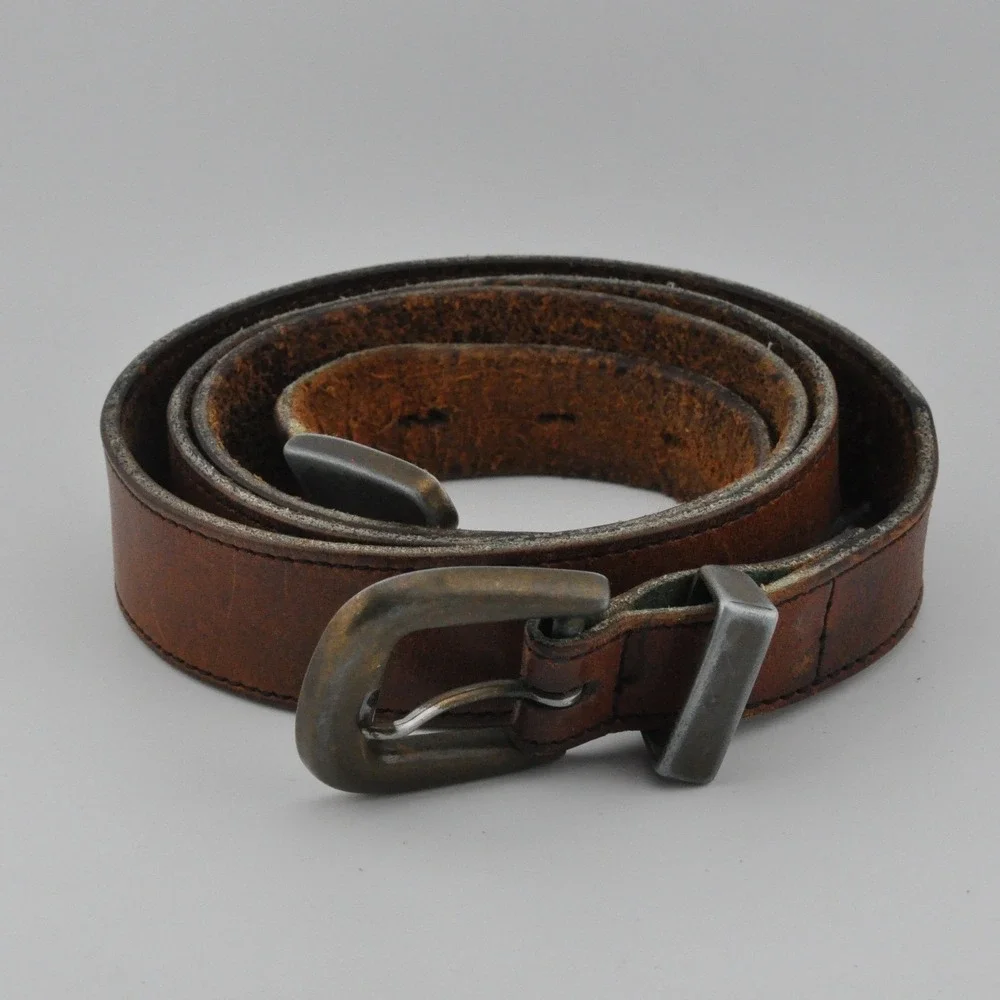 Vintage‎ Leather Belt 42 Brown Fair Distressed Western Metal Tip Rugged